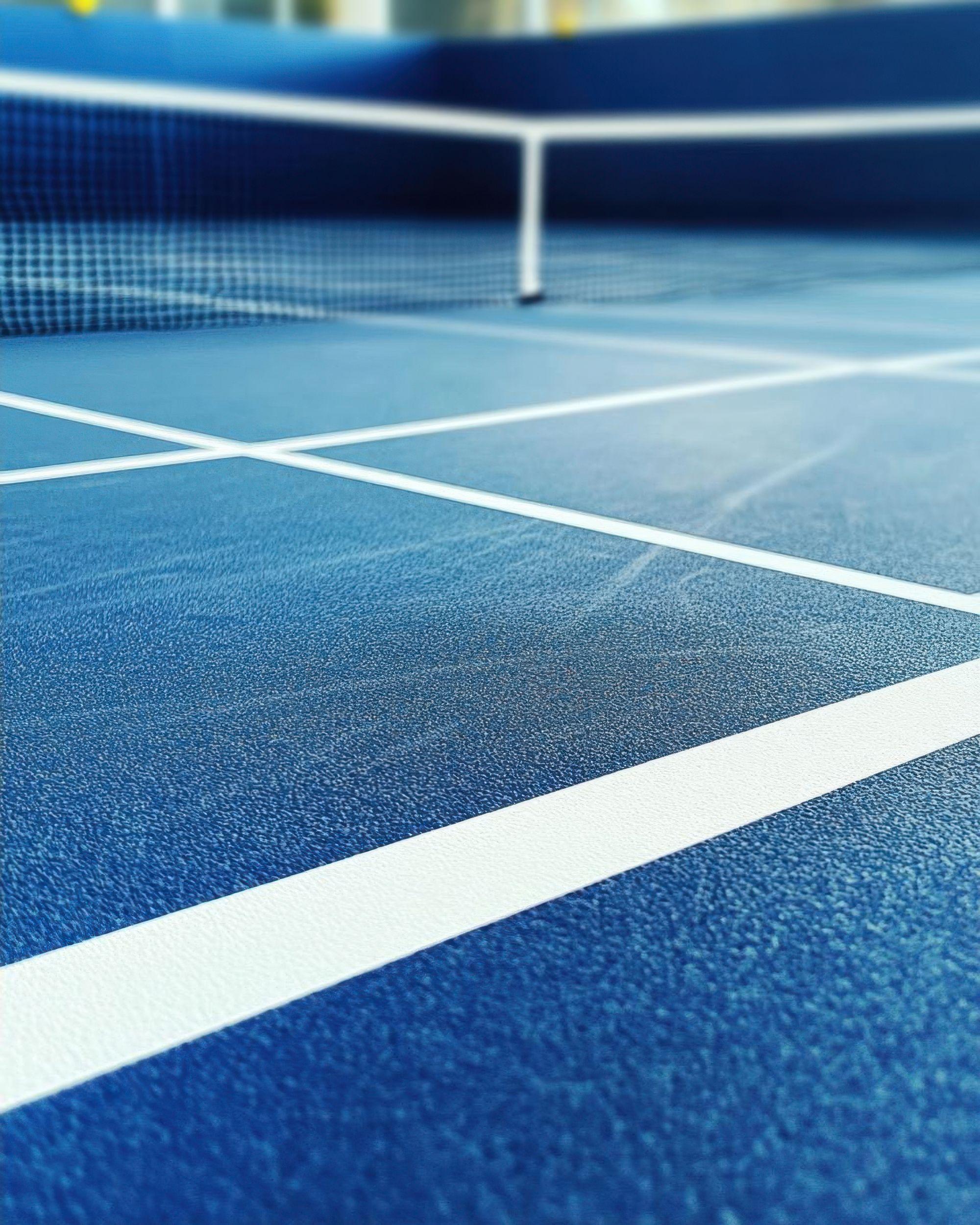 Surface bleue d’une piste de padel et ses lignes blanches