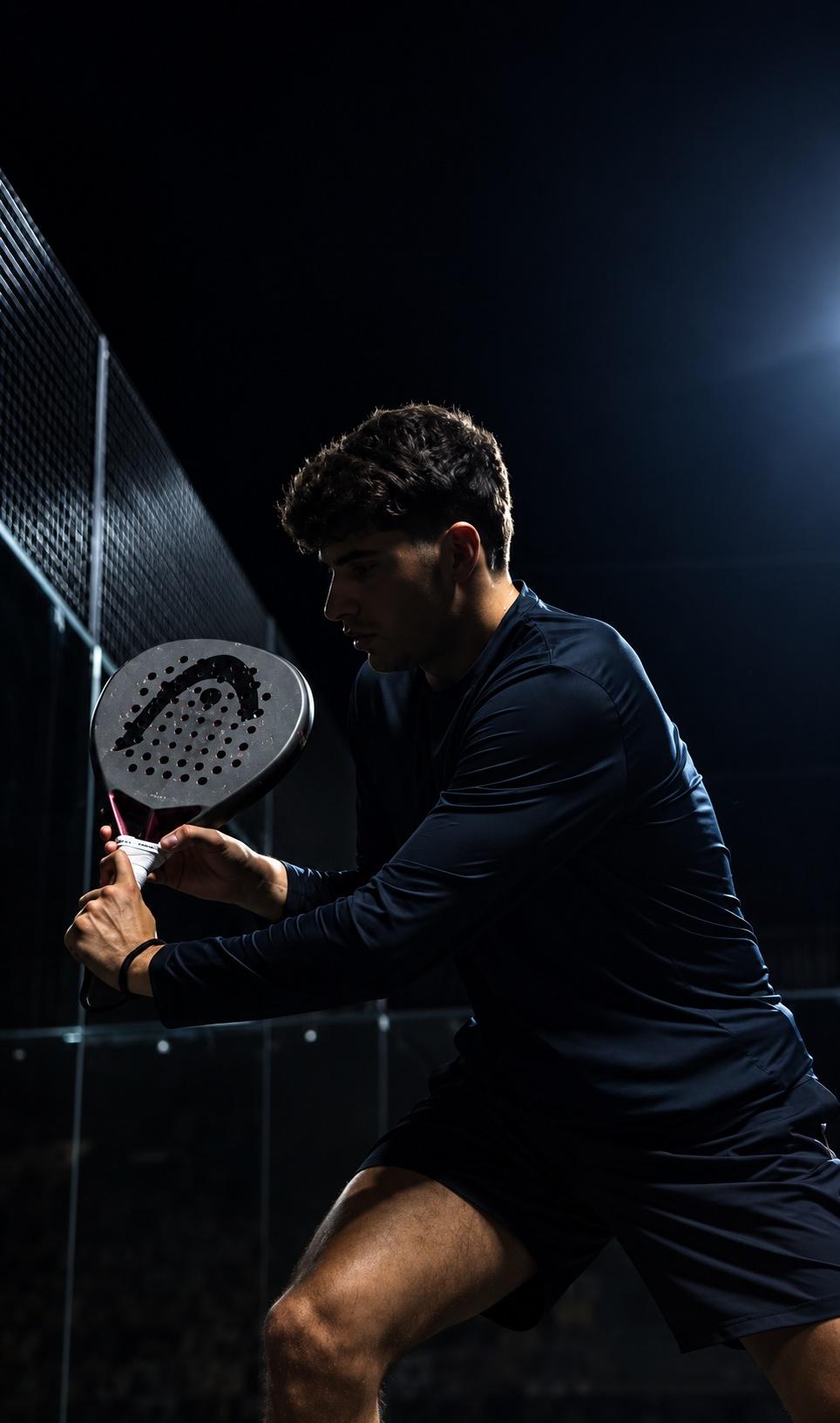 Joueur de padel concentré, raquette en main