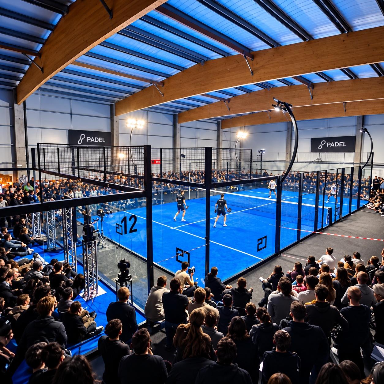Salle de padel comble pendant un tournoi