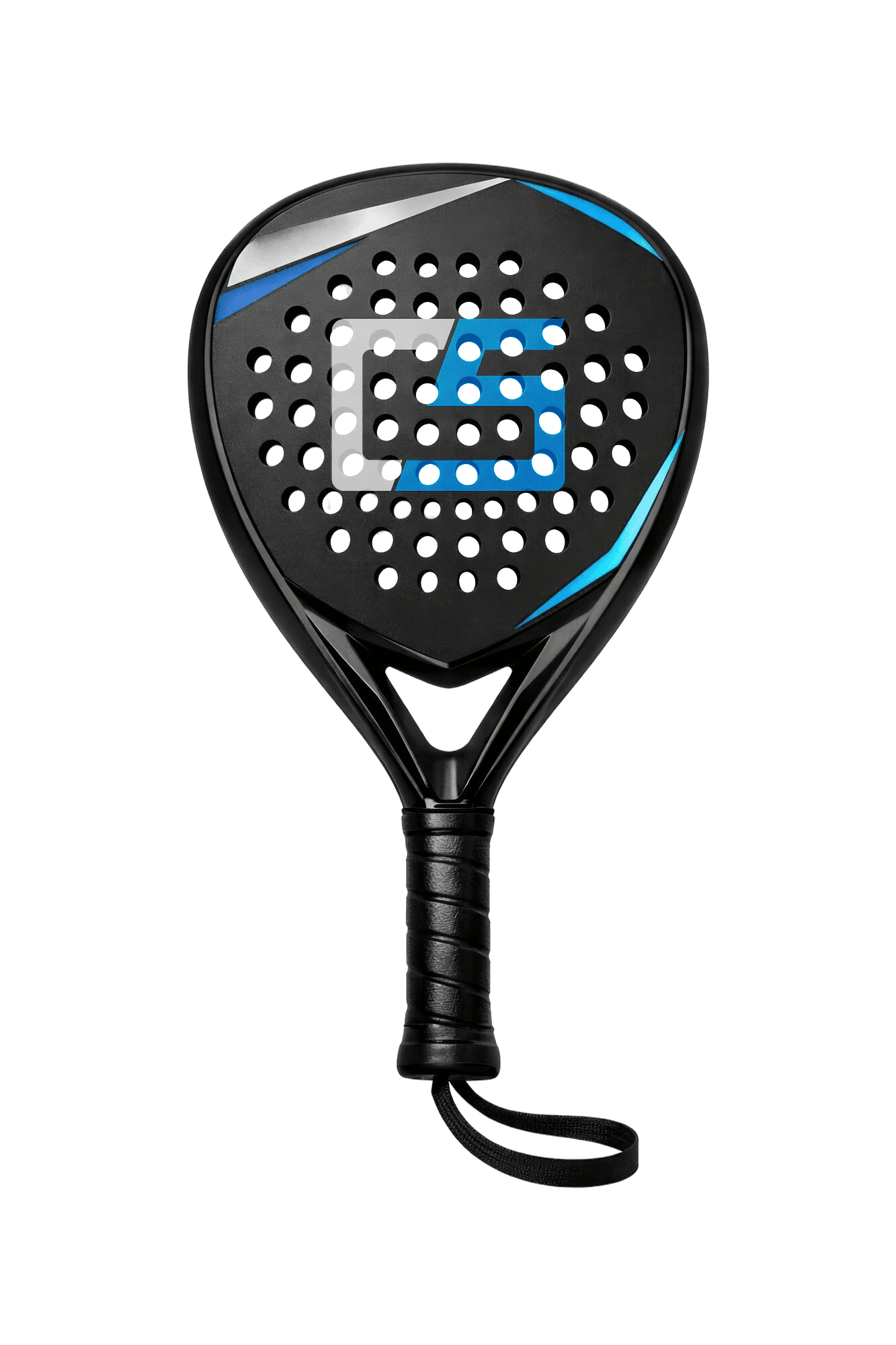 Raquette de padel noire et bleue au logo du C5 Stadium